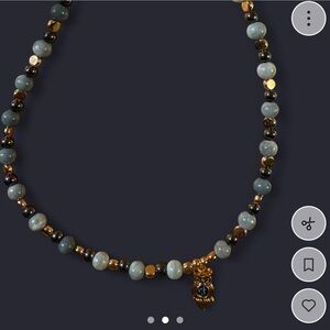 Elegant Blue and Gold Beaded Owl Necklace